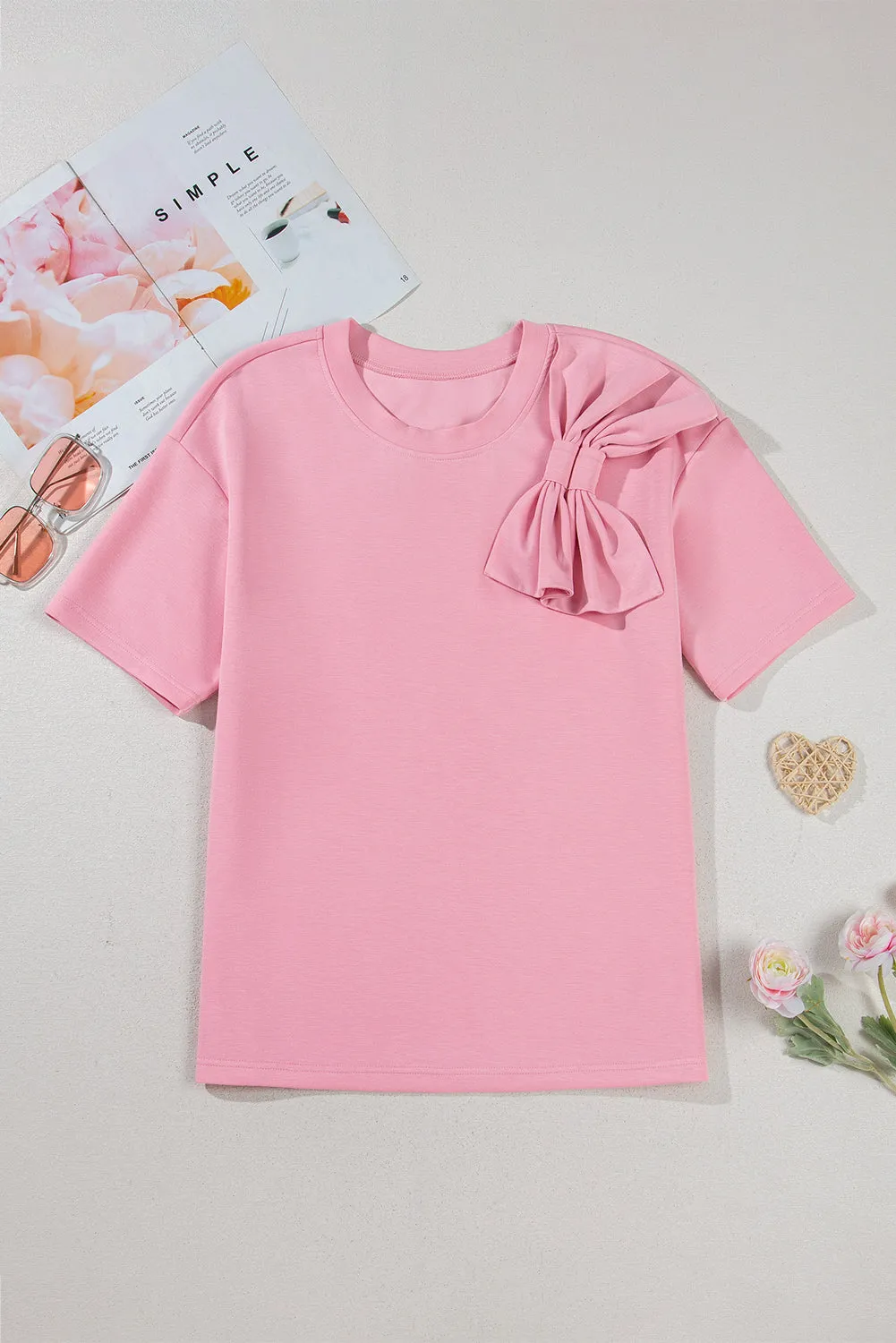 Pink Bow Applique Half Sleeve T-shirt sold by Beagle Boutique product image thumbnail 4