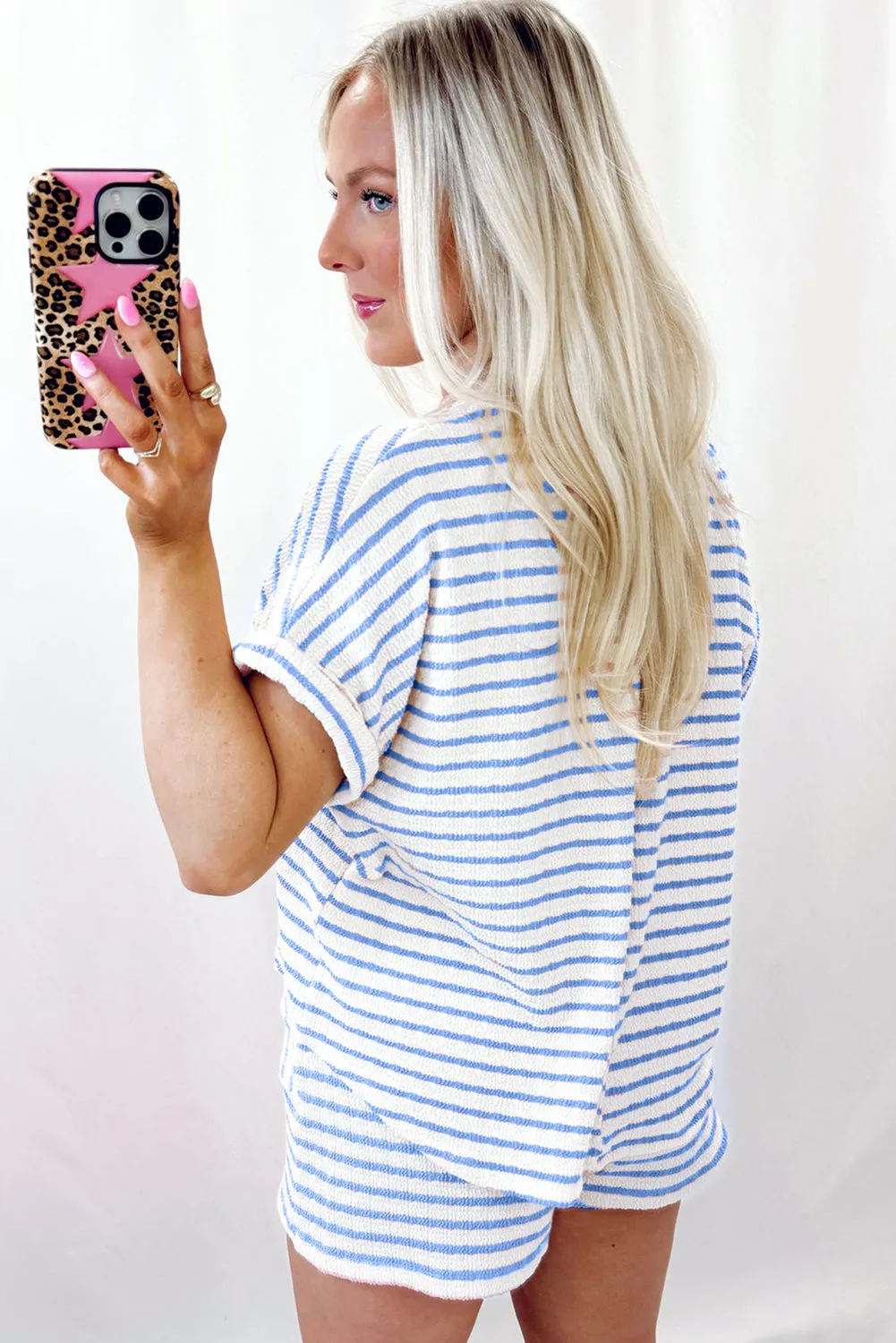 Black Stripe Knitted Short Sleeve Top and Drawstring Shorts Set sold by Beagle Boutique product image thumbnail 5