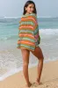 Carrot Multi Stripe Open Knit Sweater Beach Cover Up sold by Beagle Boutique