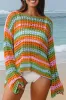 Carrot Multi Stripe Open Knit Sweater Beach Cover Up sold by Beagle Boutique