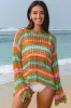 Carrot Multi Stripe Open Knit Sweater Beach Cover Up sold by Beagle Boutique