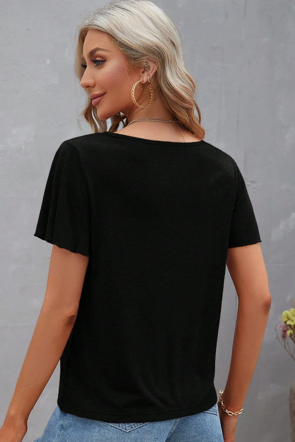 Black Crisscross V Neck Butterfly Sleeve T Shirt sold by Beagle Boutique product image thumbnail 2