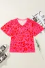 Rose Leopard Frilly V Neck Short Sleeve Blouse sold by Beagle Boutique