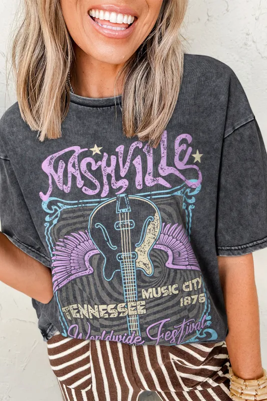 Black Nashville Tennessee Graphic Mineral Washed Vintage Tee sold by Beagle Boutique