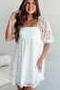 White Floral Lace Puff Sleeve Empire Waist Mini Dress sold by Beagle Boutique