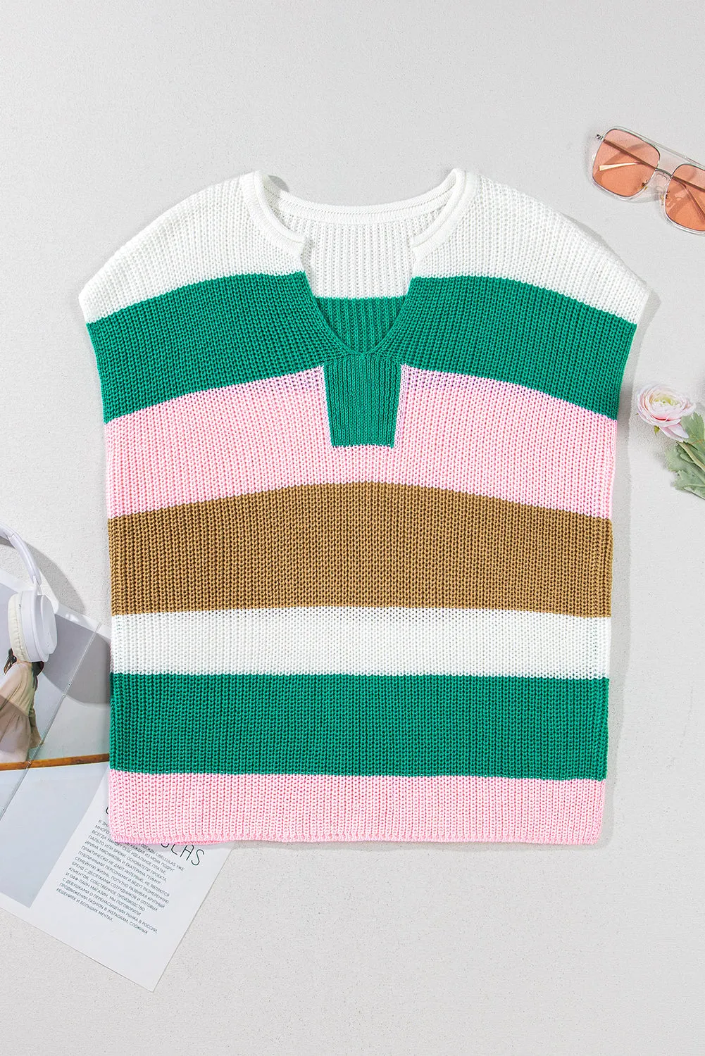 Multicolour Colour Block Notch V Neck Sweater Top sold by Beagle Boutique product image thumbnail 5