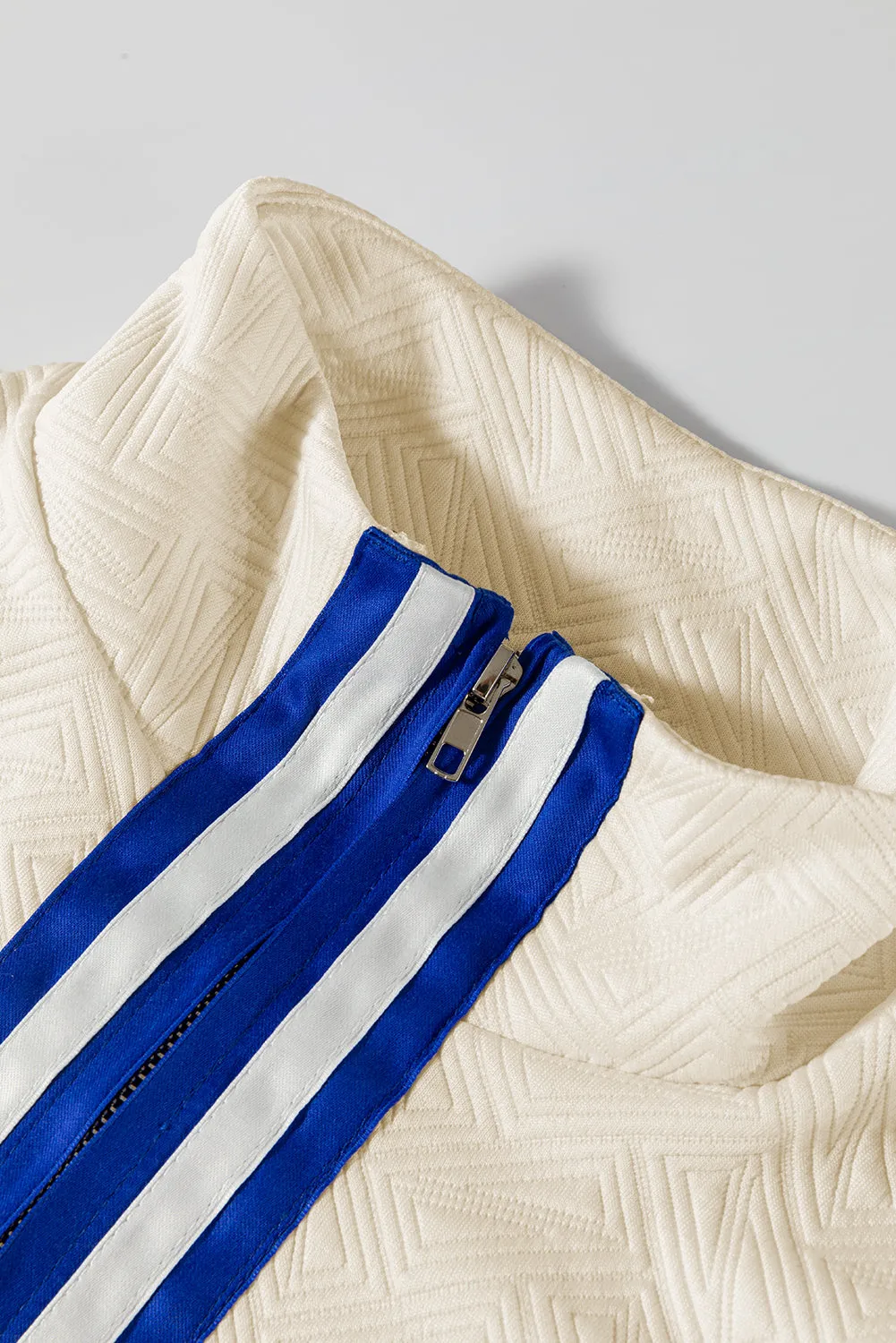 Beige Preppy Striped Trim Textured Quarter Zipper Colourblock Short Sleeve Top sold by Beagle Boutique product image thumbnail 5