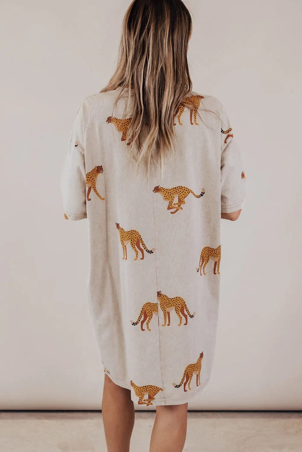 Plus Size Cheetah Print Side Pockets T-Shirt Mini Dress sold by Beagle Boutique product image thumbnail 2