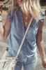 Beau Blue Frilly Ruffle Trim V Neck Chambray Tank Top sold by Beagle Boutique