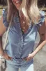 Beau Blue Frilly Ruffle Trim V Neck Chambray Tank Top sold by Beagle Boutique