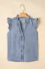 Beau Blue Frilly Ruffle Trim V Neck Chambray Tank Top sold by Beagle Boutique