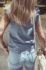 Beau Blue Frilly Ruffle Trim V Neck Chambray Tank Top sold by Beagle Boutique