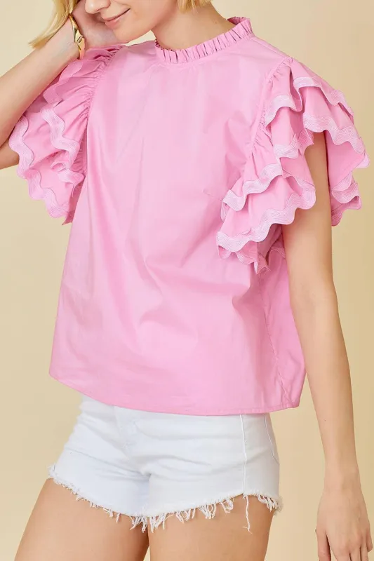 Bonbon Ricrac Ruffled Sleeve Frilled Collar Blouse sold by Beagle Boutique