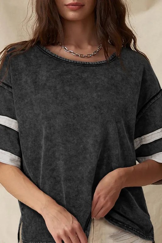 Black Varsity Stripe Half Sleeve Vintage Tee sold by Beagle Boutique