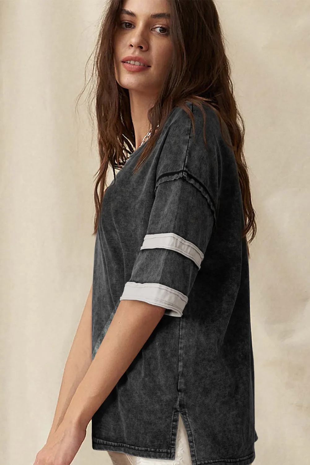 Black Varsity Stripe Half Sleeve Vintage Tee sold by Beagle Boutique product image thumbnail 2