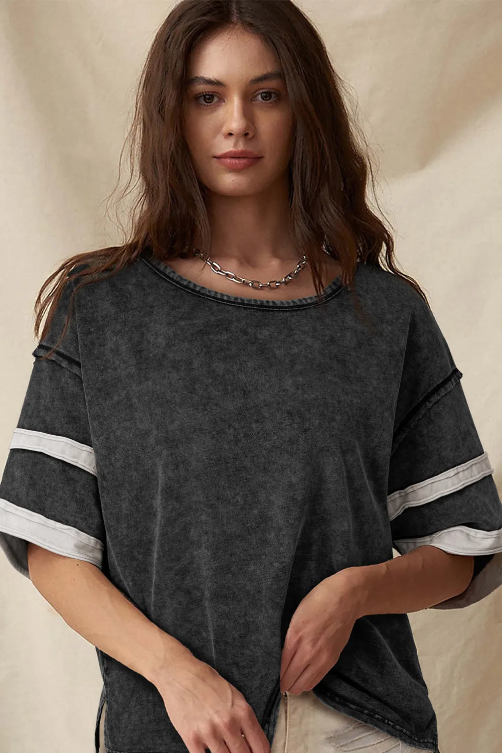 Black Varsity Stripe Half Sleeve Vintage Tee sold by Beagle Boutique product image thumbnail 3