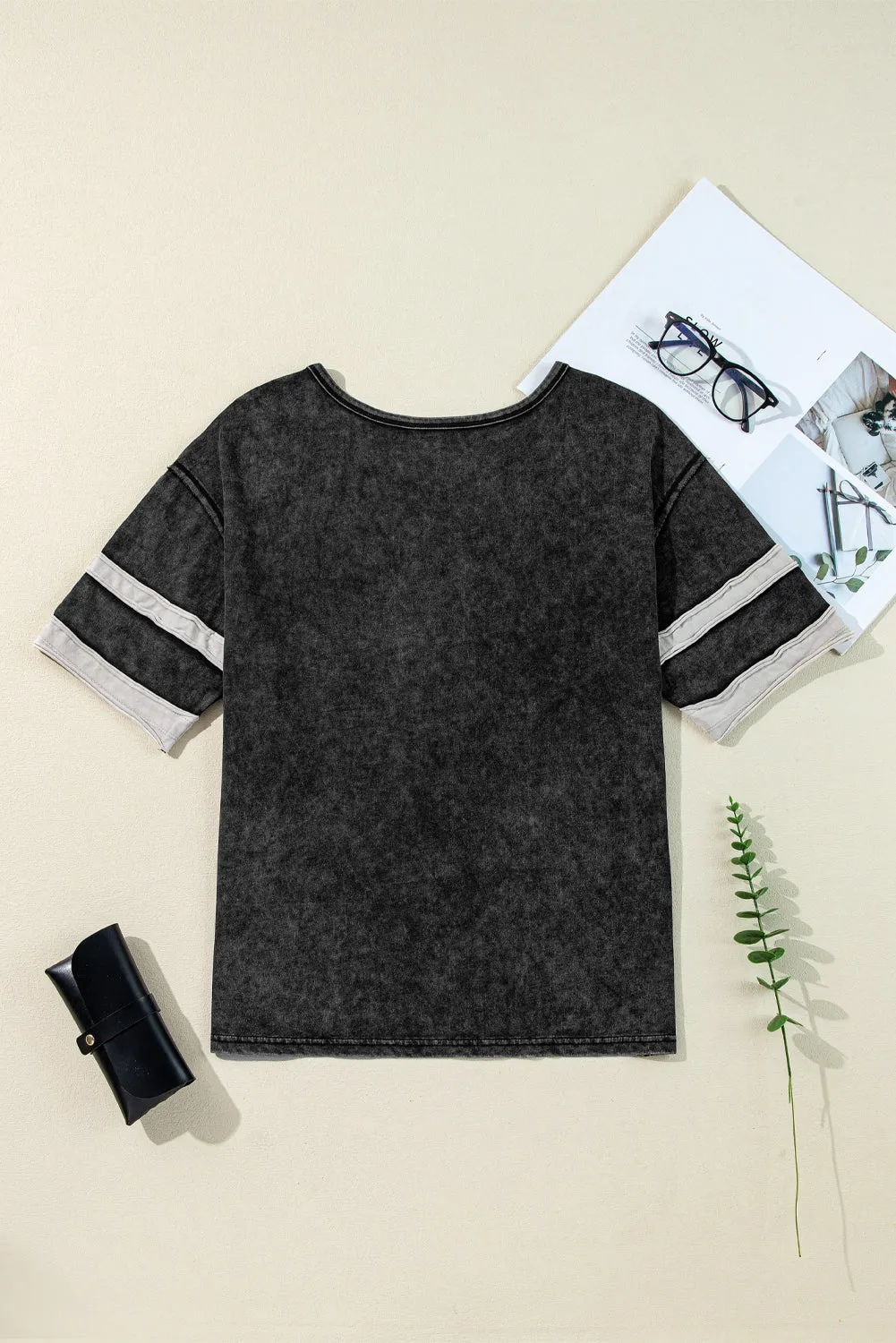 Black Varsity Stripe Half Sleeve Vintage Tee sold by Beagle Boutique product image thumbnail 5