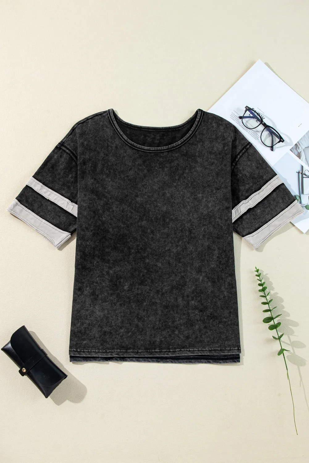 Black Varsity Stripe Half Sleeve Vintage Tee sold by Beagle Boutique product image thumbnail 4