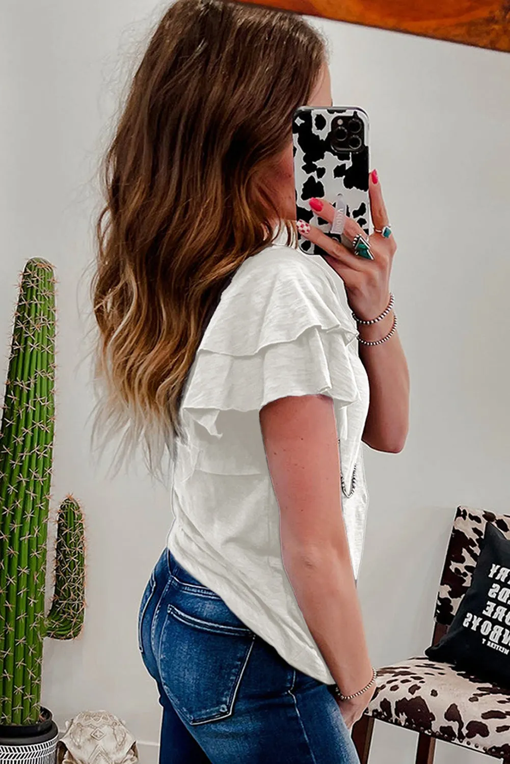 White Layered Ruffle Short Sleeve Round Neck Top sold by Beagle Boutique product image thumbnail 2