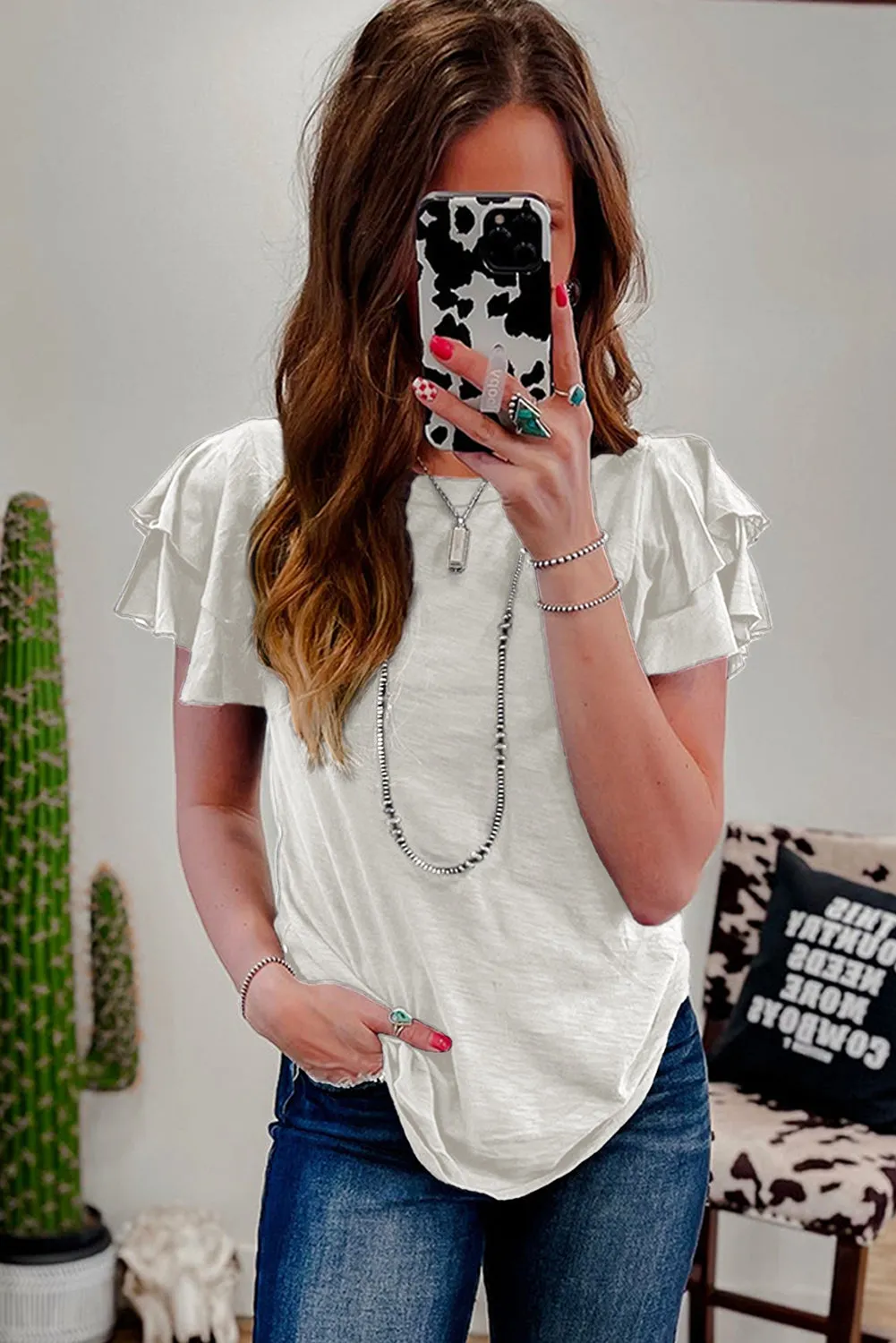 White Layered Ruffle Short Sleeve Round Neck Top sold by Beagle Boutique product image thumbnail 5