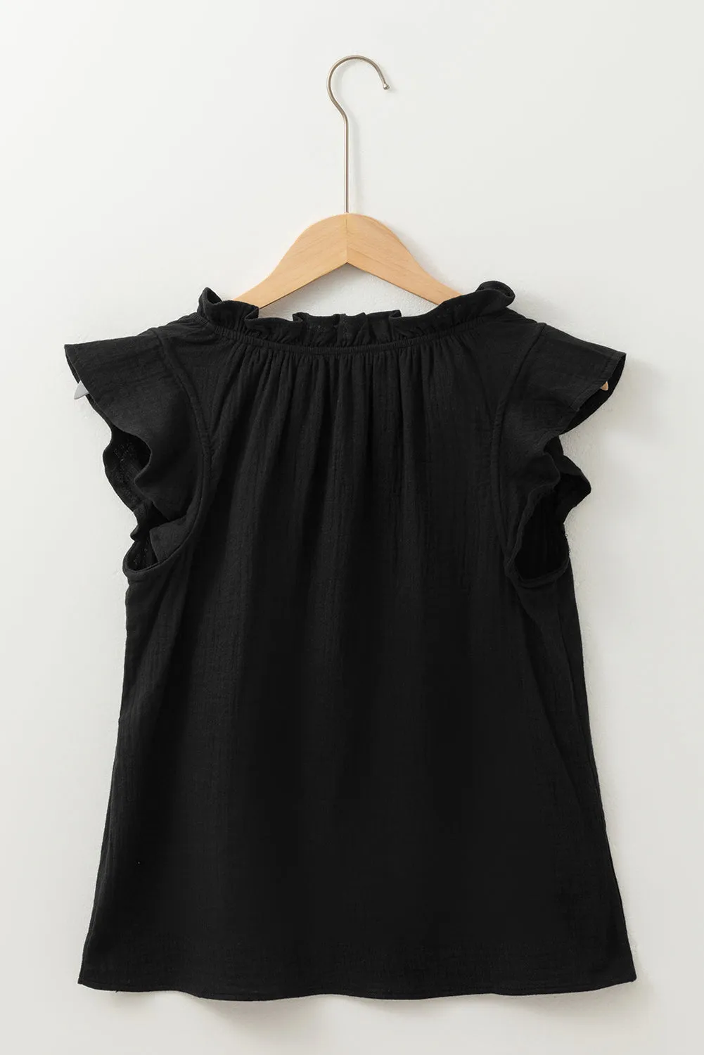 Black Ruffled Shoulder V Neck Shift Tank Top sold by Beagle Boutique product image thumbnail 4