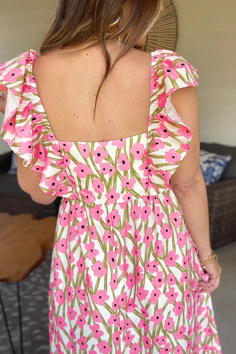 Pink Plus Size Ruffle Trim Square Neck High Waist Floral Maxi Dress sold by Beagle Boutique product image thumbnail 2