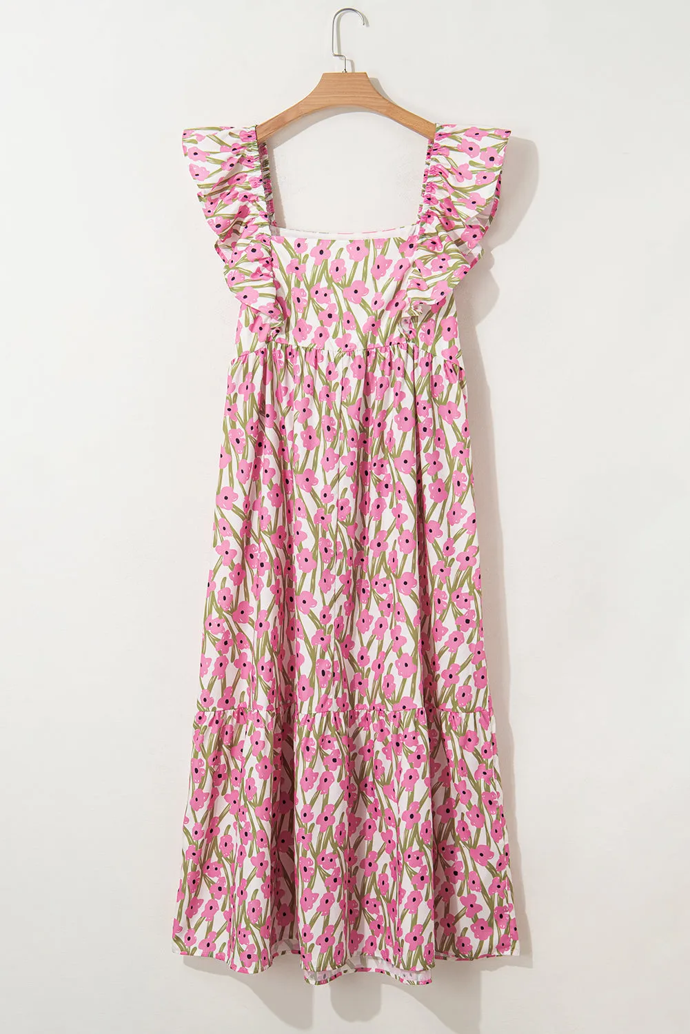 Pink Plus Size Ruffle Trim Square Neck High Waist Floral Maxi Dress sold by Beagle Boutique product image thumbnail 4