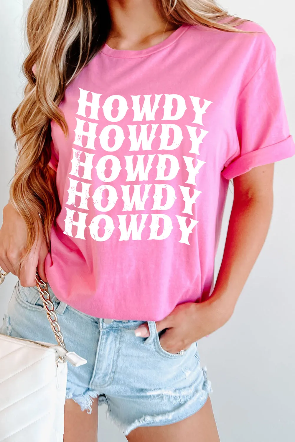 Sachet Pink HOWDY Graphic Crew Neck Tee sold by Beagle Boutique product image thumbnail 4