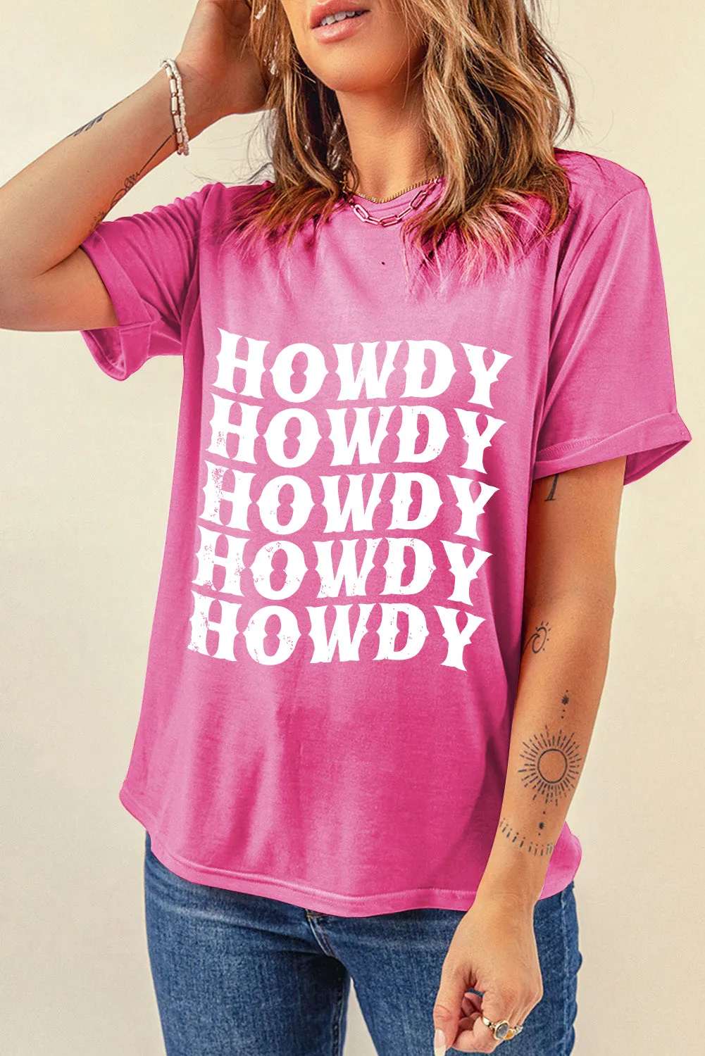 Sachet Pink HOWDY Graphic Crew Neck Tee sold by Beagle Boutique product image thumbnail 5