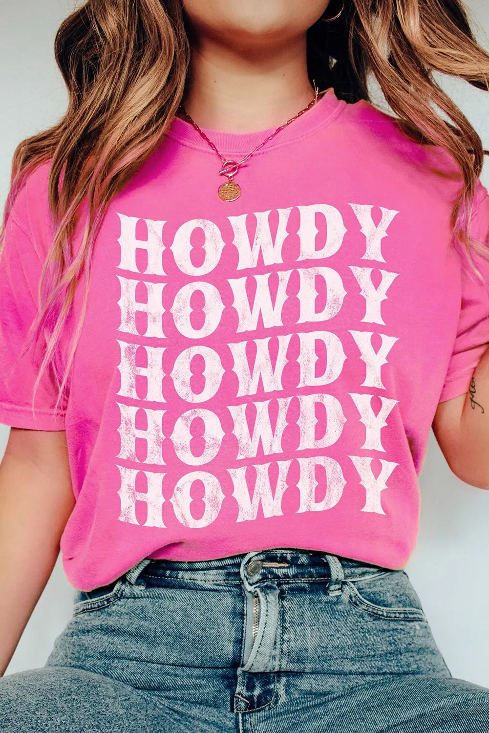 Sachet Pink HOWDY Graphic Crew Neck Tee sold by Beagle Boutique