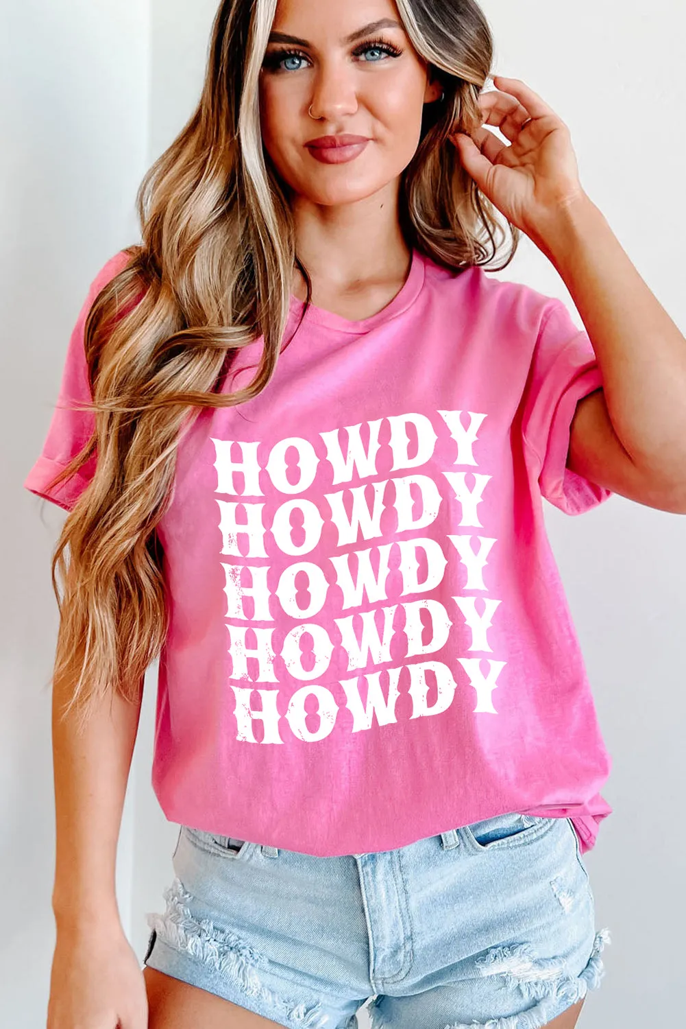 Sachet Pink HOWDY Graphic Crew Neck Tee sold by Beagle Boutique product image thumbnail 3