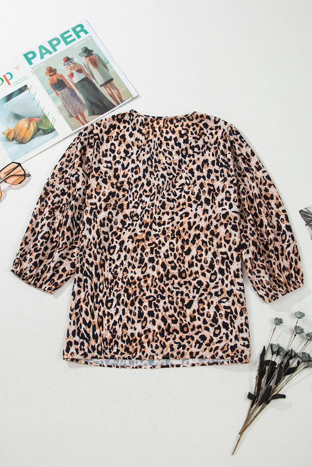 Apricot Leopard V Neck Half Sleeve Blouse sold by Beagle Boutique product image thumbnail 5