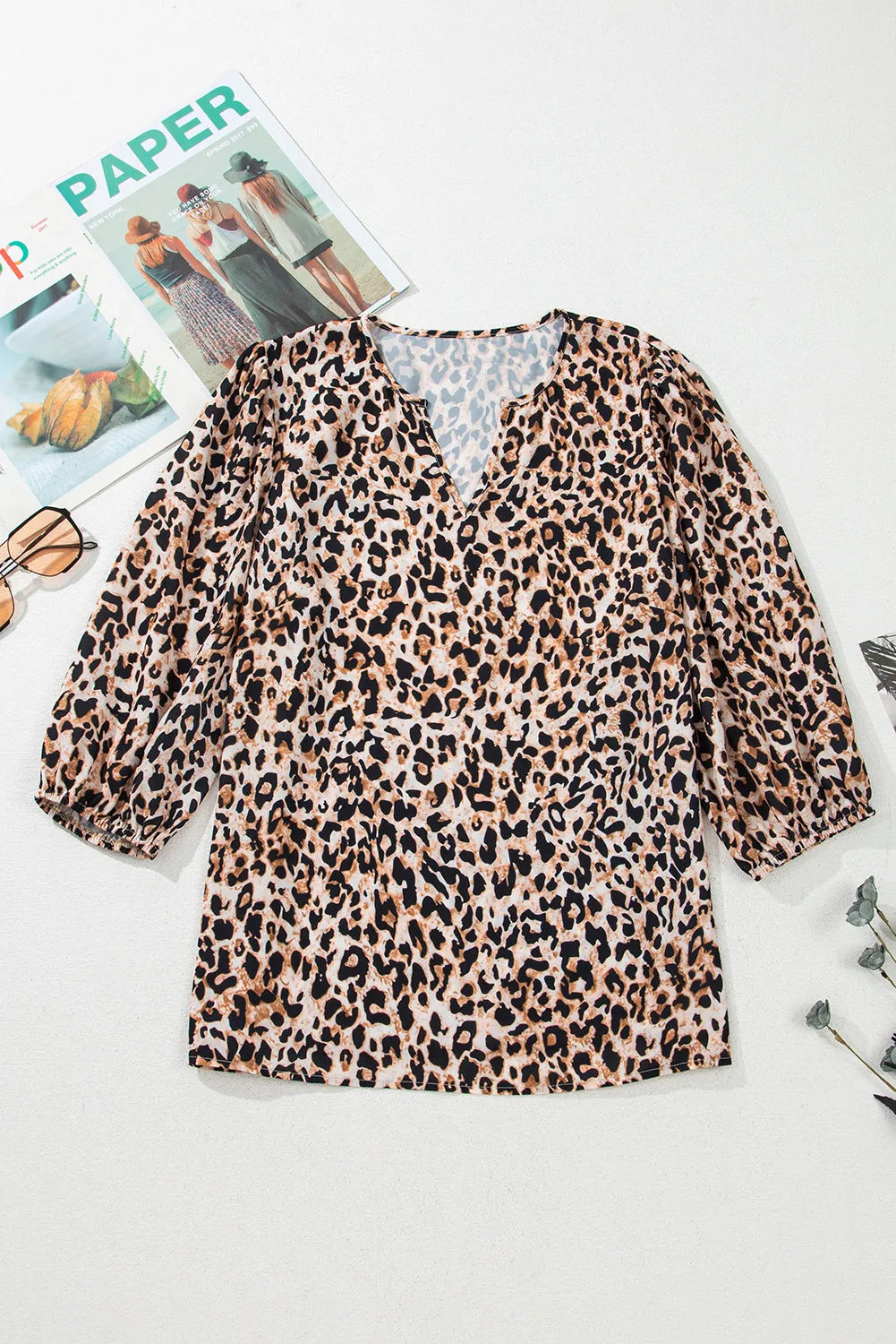 Apricot Leopard V Neck Half Sleeve Blouse sold by Beagle Boutique product image thumbnail 4