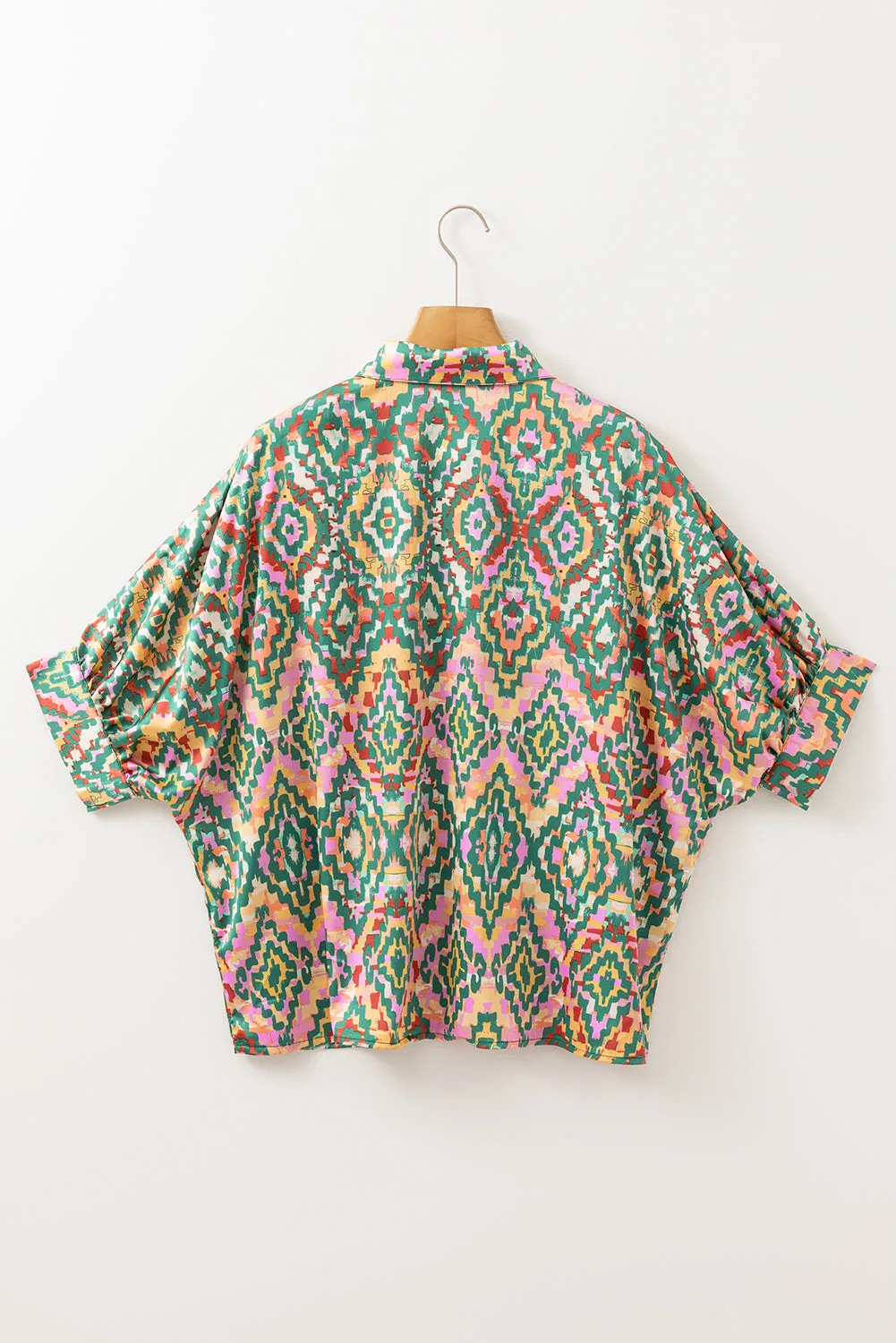 Dark Green Abstract Print Half Sleeve Button up Loose Shirt sold by Beagle Boutique product image thumbnail 5