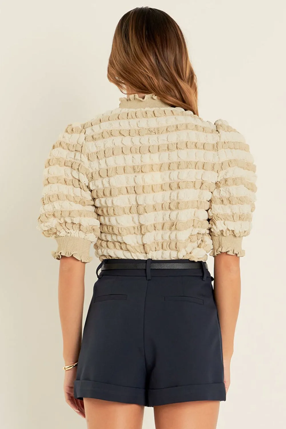 Beige Textured Mock Neck Short Sleeve Top sold by Beagle Boutique product image thumbnail 2
