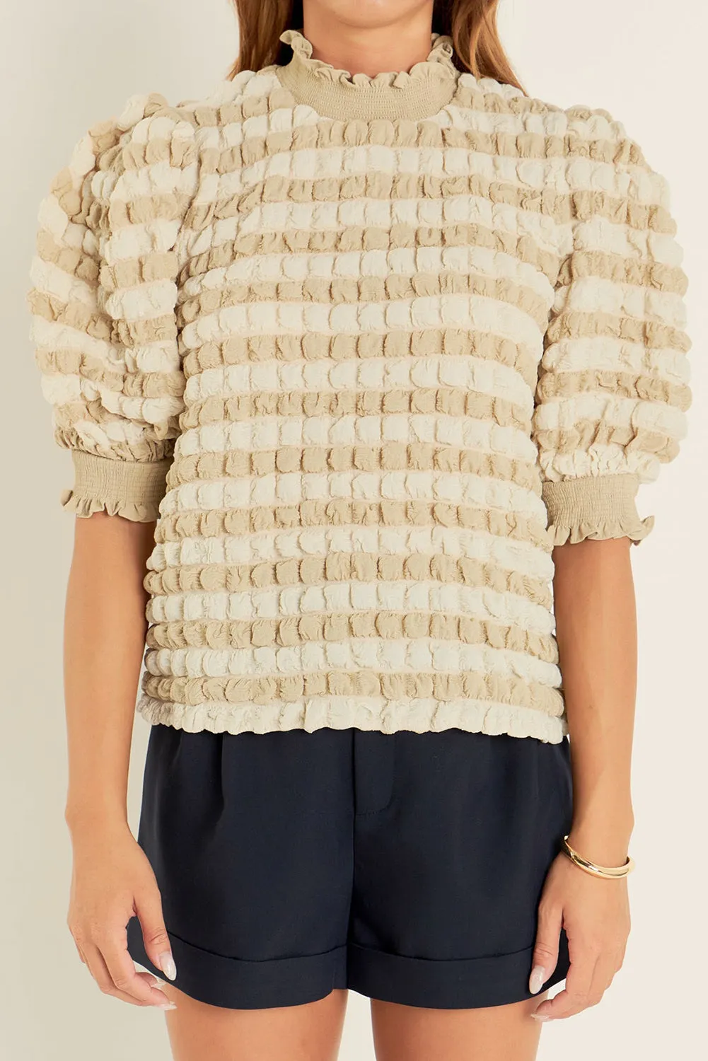 Beige Textured Mock Neck Short Sleeve Top sold by Beagle Boutique product image thumbnail 5