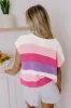 Pink Color Block Notch V Neck Sweater T Shirt sold by Beagle Boutique
