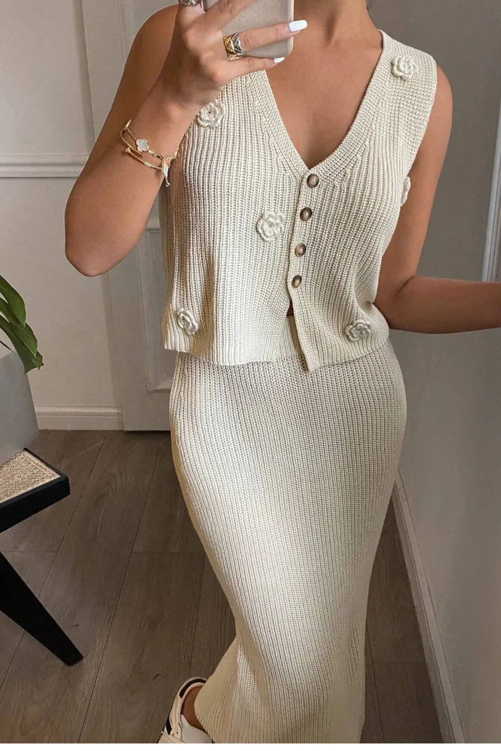 Jet Stream Flower Knit Sleeveless Top And Skirt Two Piece Co-ord Set sold by Beagle Boutique