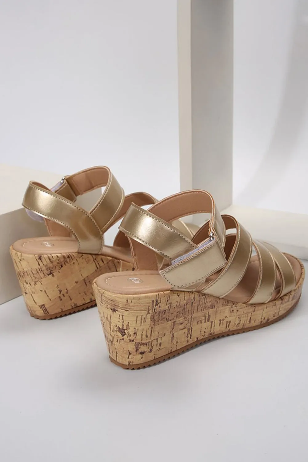 Gold Open Toe Ankle Strap Wedge Sandals sold by Beagle Boutique product image thumbnail 5