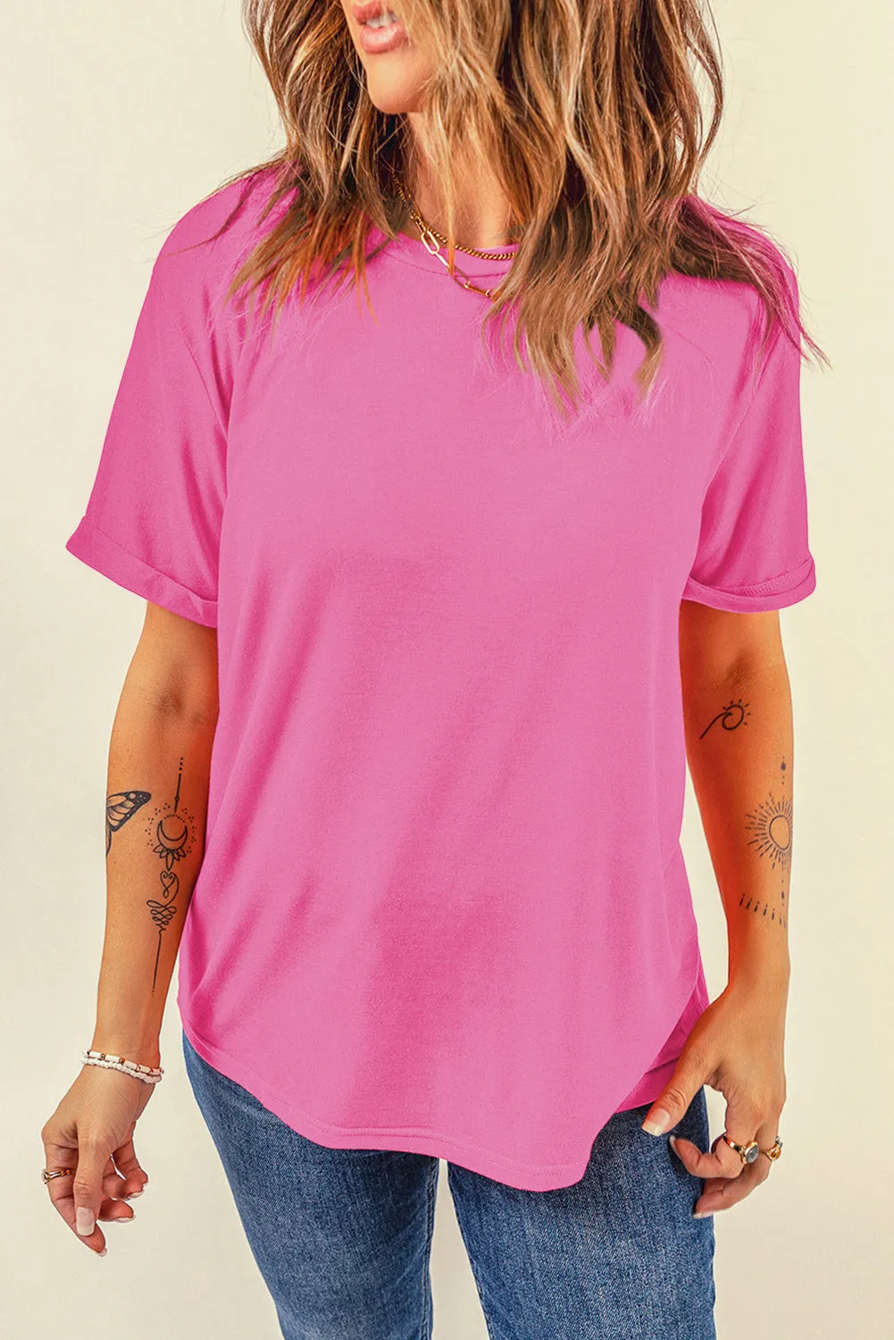 Bright Casual Plain Crew Neck Tee sold by Beagle Boutique product image thumbnail 4