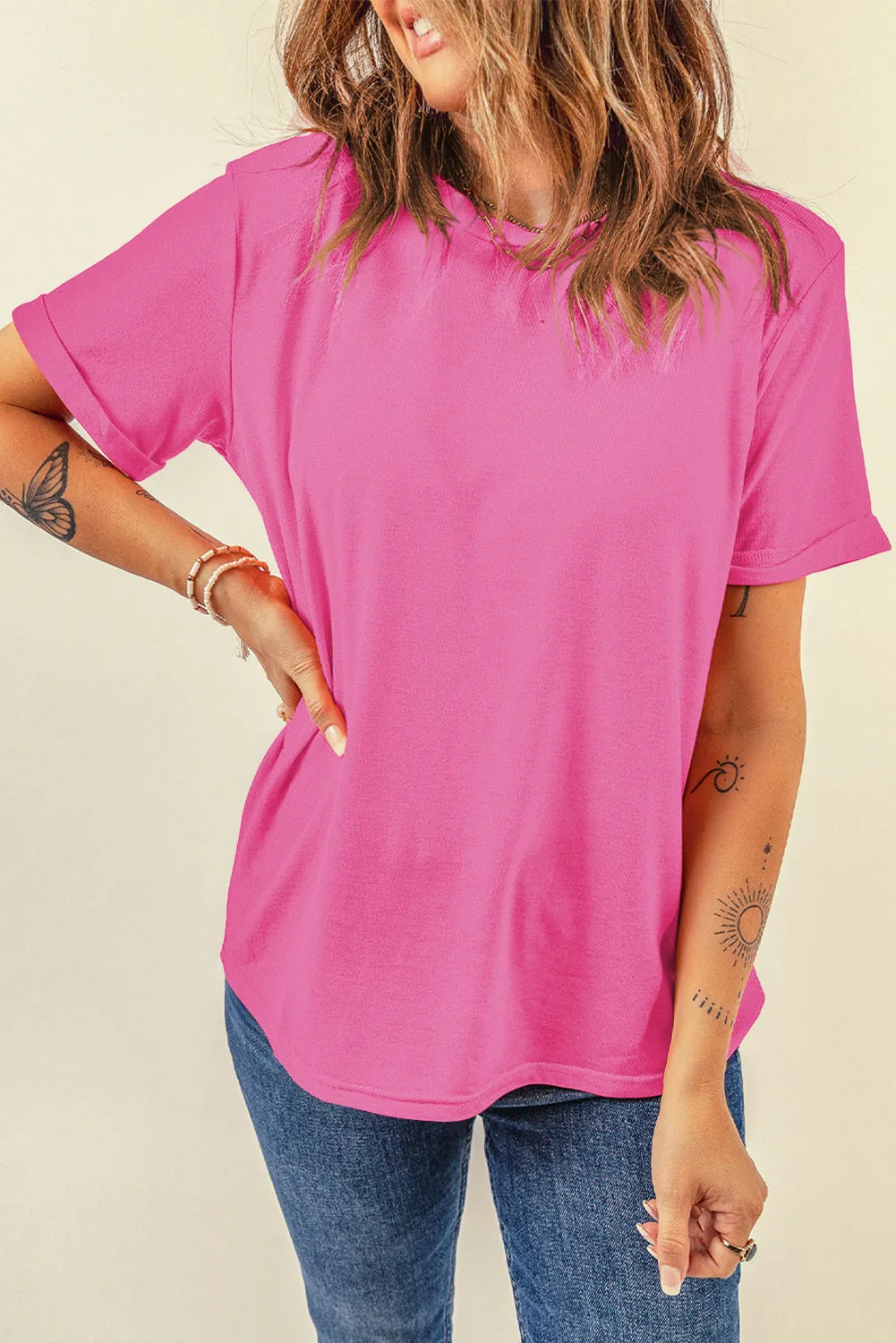 Bright Casual Plain Crew Neck Tee sold by Beagle Boutique product image thumbnail 3