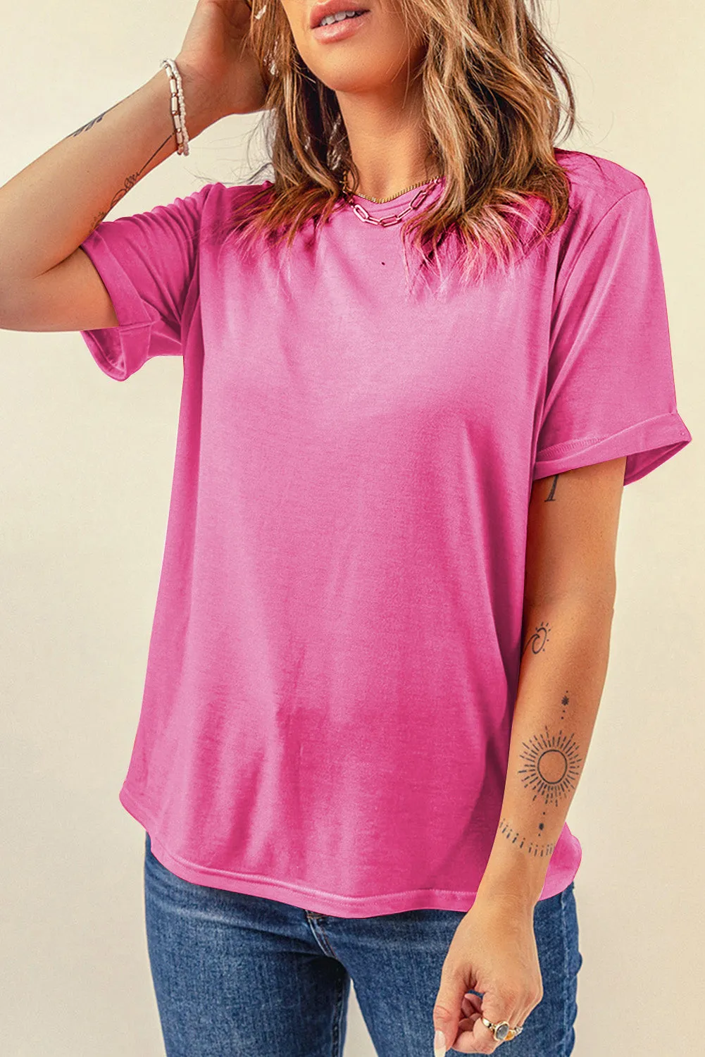 Bright Casual Plain Crew Neck Tee sold by Beagle Boutique