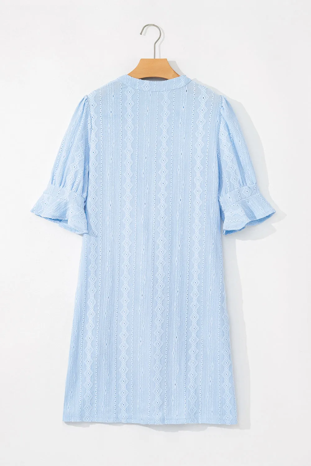 Beau Blue Jacquard Texture Flared Short Sleeve Notched Neck Mini Dress sold by Beagle Boutique product image thumbnail 5