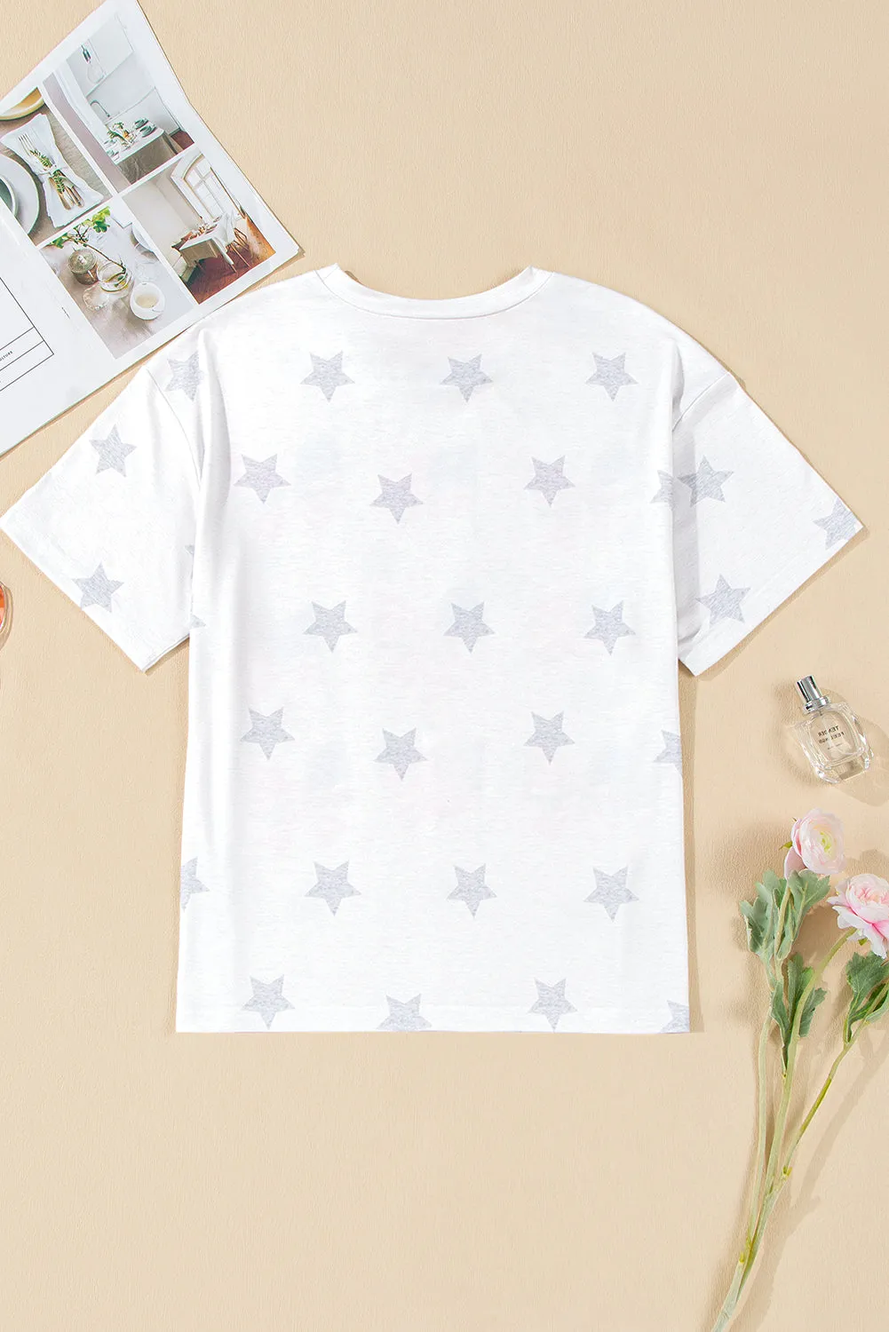 Khaki Patriotic Flag Bow Graphic Starry Round Neck T Shirt sold by Beagle Boutique product image thumbnail 3