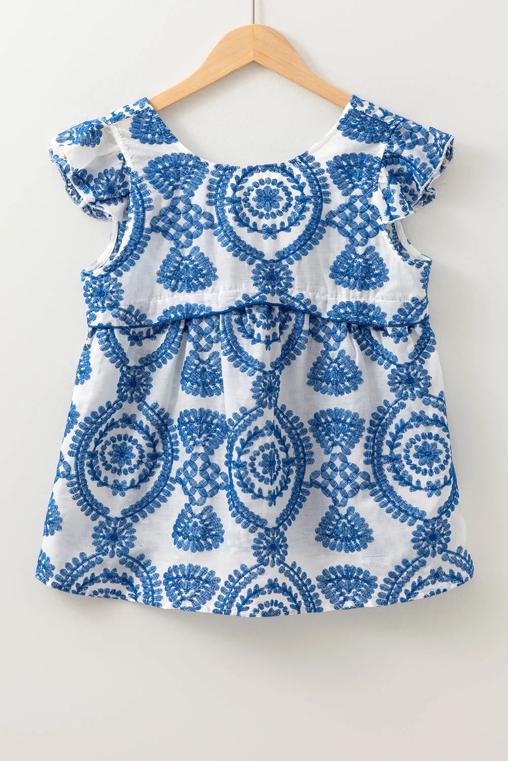 Blue Boho Print Flutter Sleeve Crew Neck Blouse sold by Beagle Boutique product image thumbnail 4