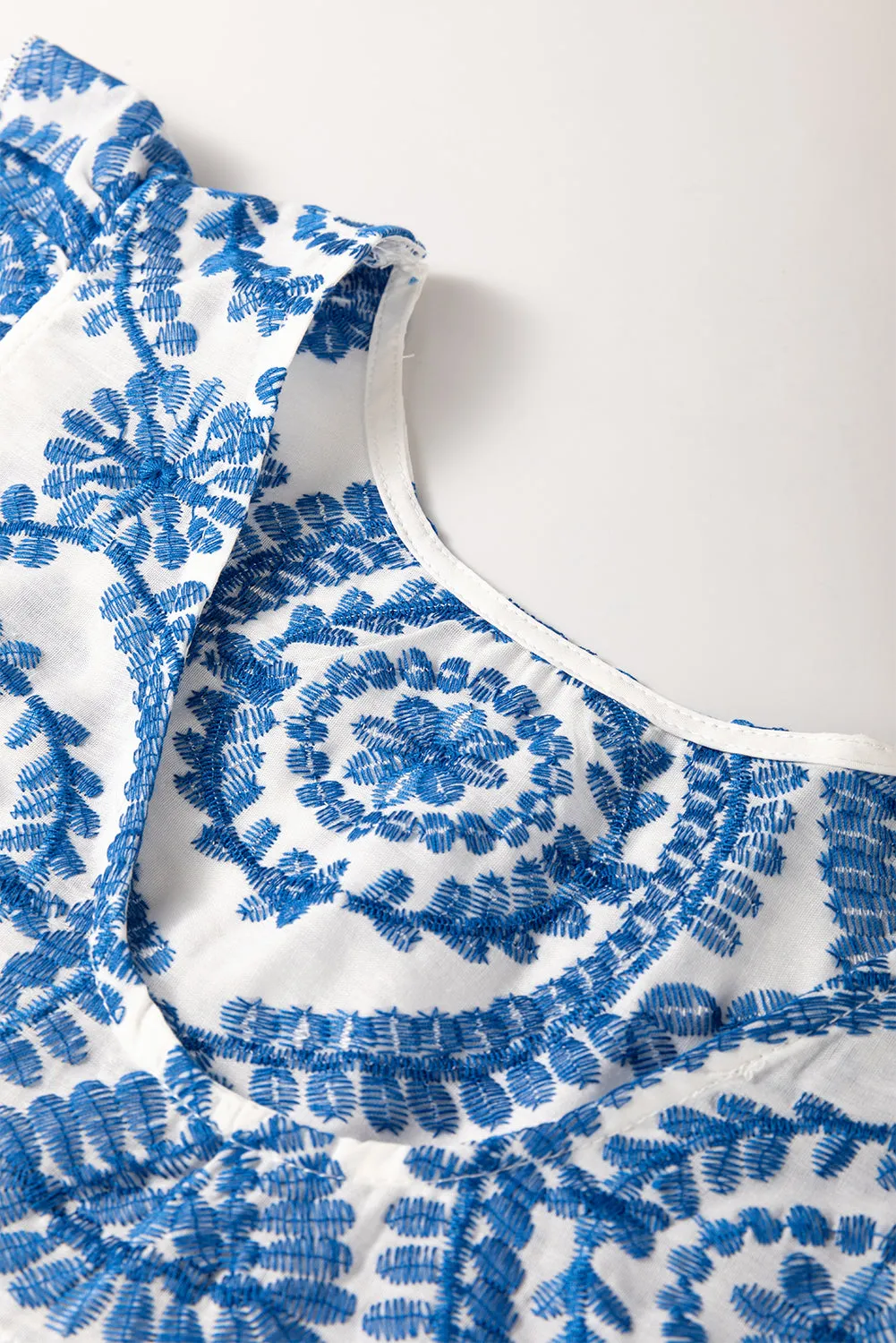 Blue Boho Print Flutter Sleeve Crew Neck Blouse sold by Beagle Boutique product image thumbnail 5