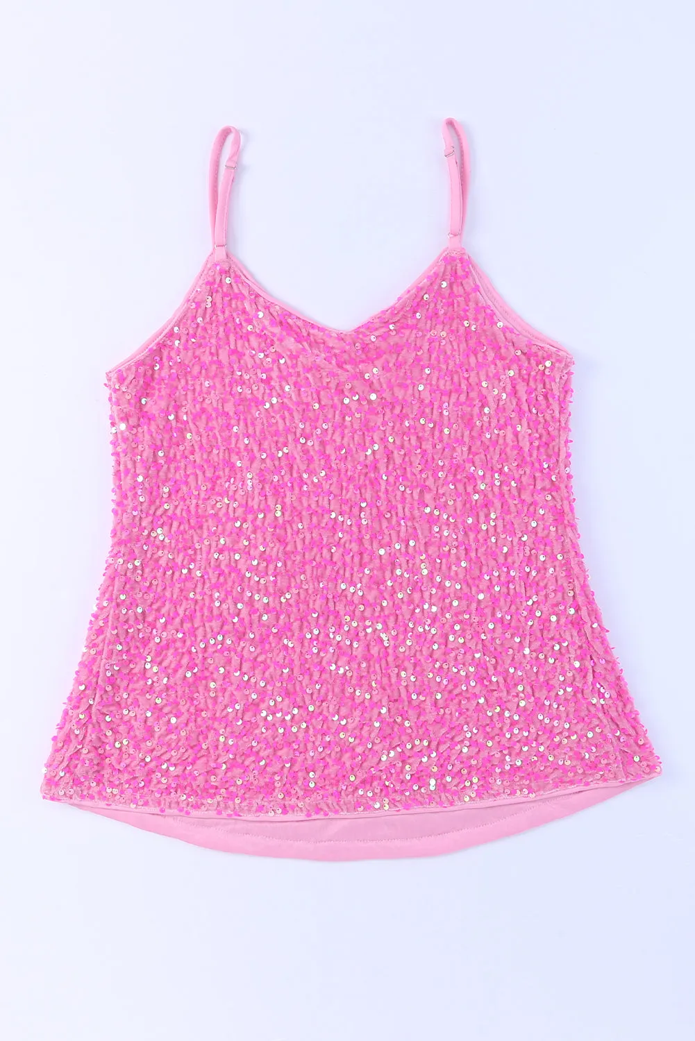 Pink Shiny Sequin Spaghetti Strap Cami Top sold by Beagle Boutique product image thumbnail 5