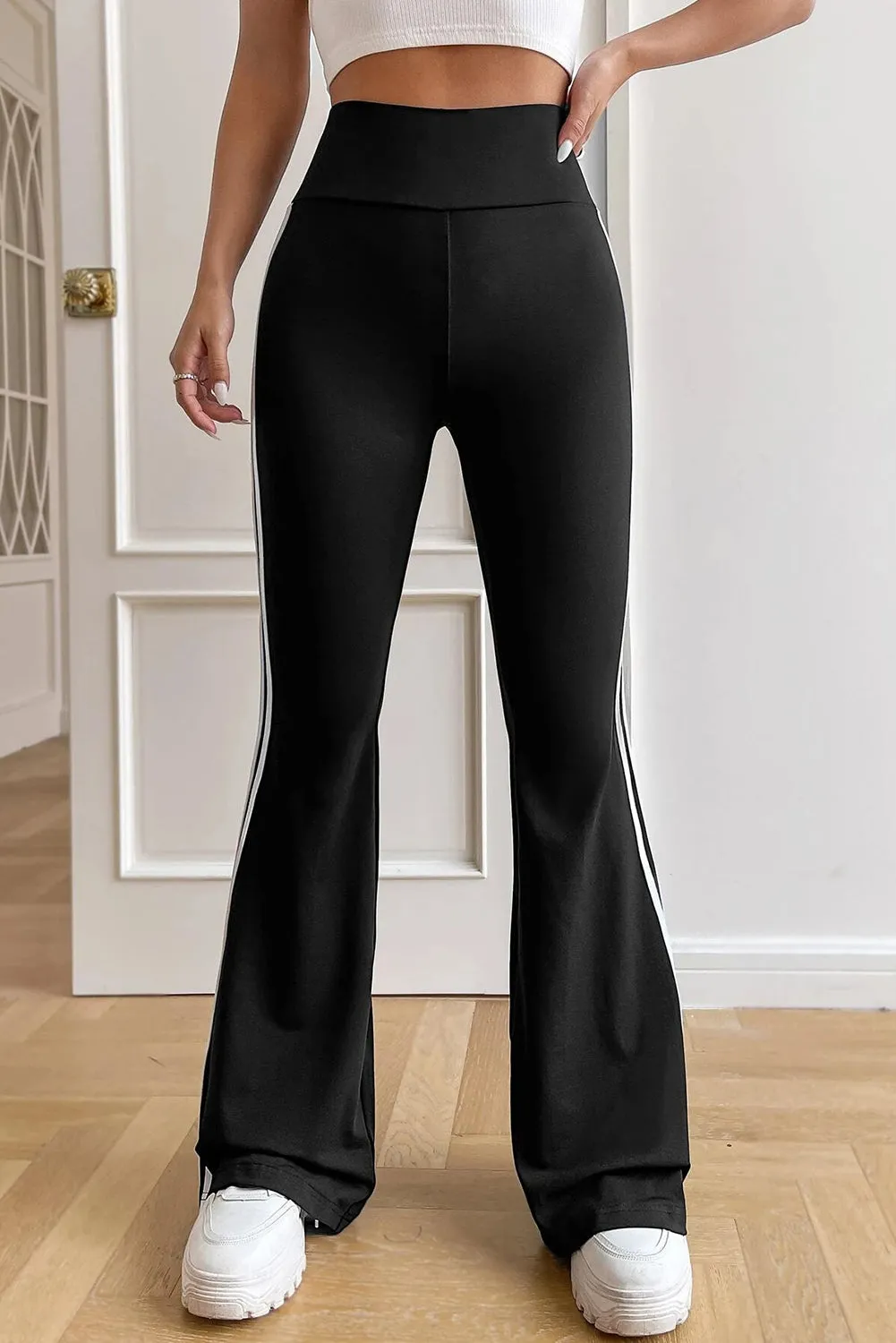 Black High Waist Striped Side Flare Pants sold by Beagle Boutique product image thumbnail 4