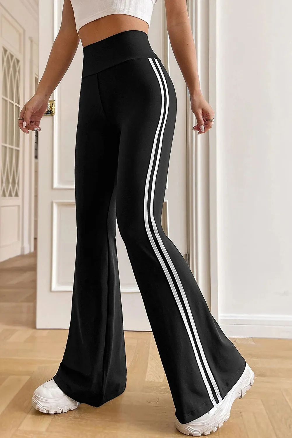 Black High Waist Striped Side Flare Pants sold by Beagle Boutique product image thumbnail 3