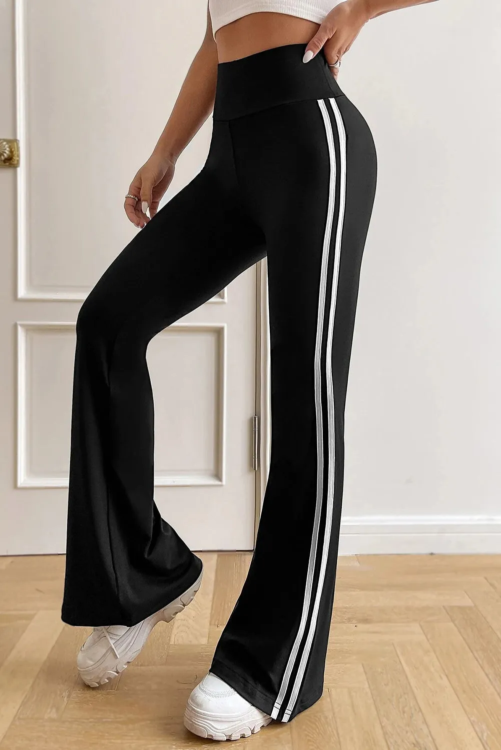 Black High Waist Striped Side Flare Pants sold by Beagle Boutique product image thumbnail 5